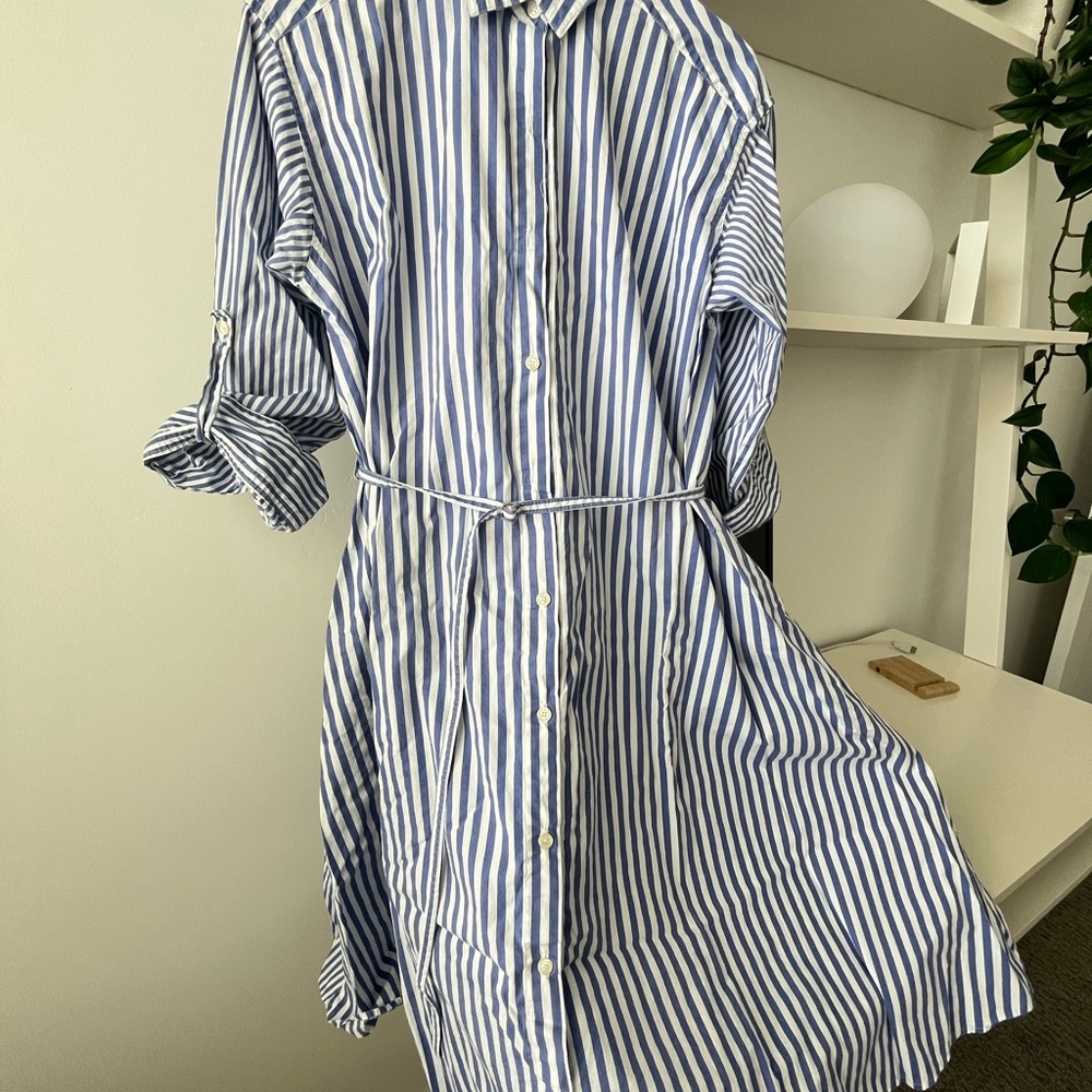 Zara Blue and White Striped Midi Dress